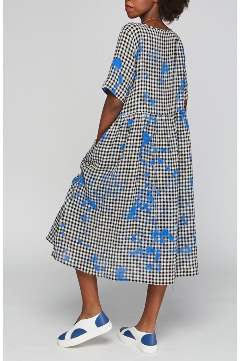 Zane Checkered Gauze Linen Dress, Alternate, color, Blue