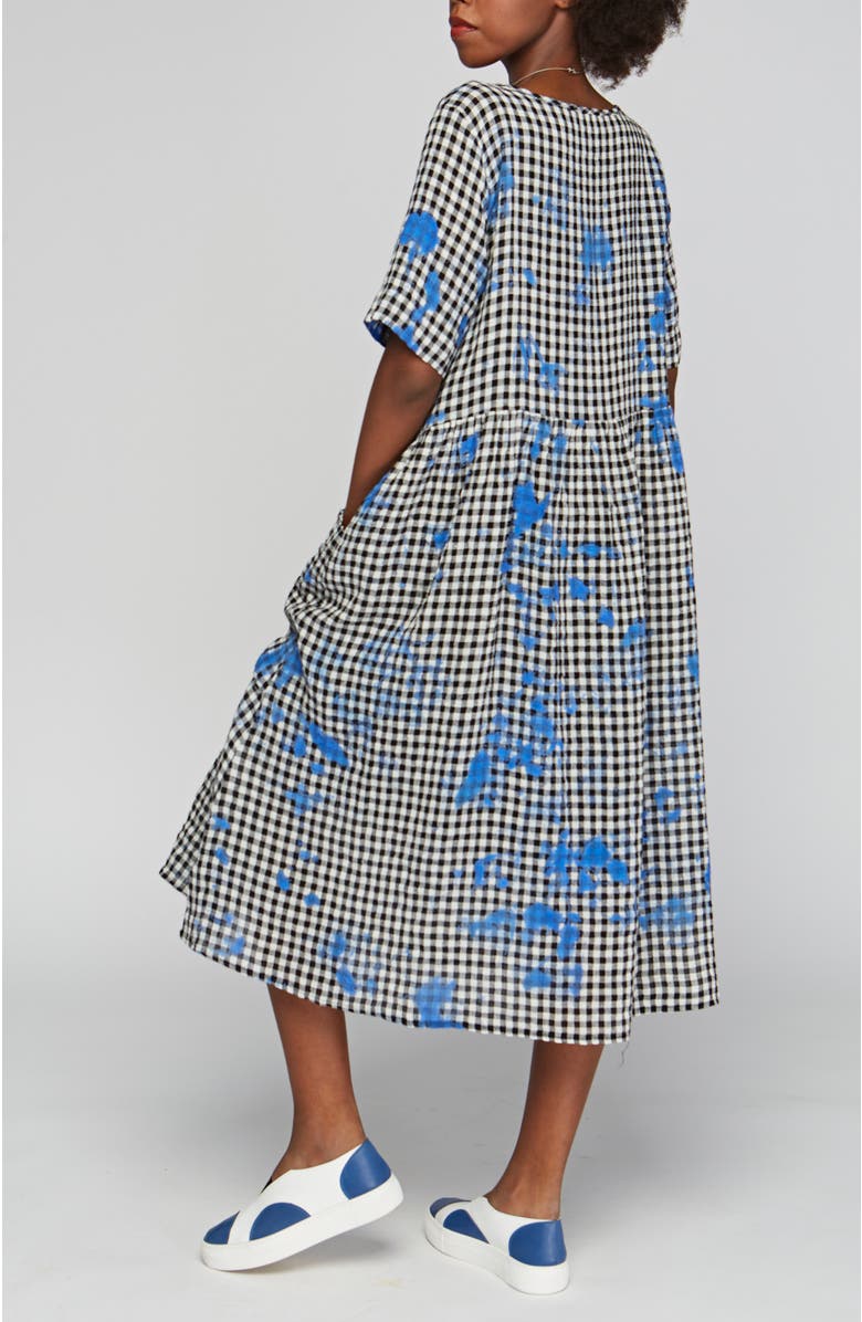 LUUKAA Zane Checkered Gauze Linen Dress, Alternate, color, Blue