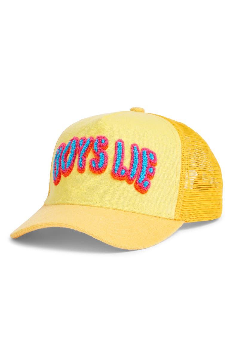 BOYS LIE How to Belle Trucker Hat, Main, color, Yellow