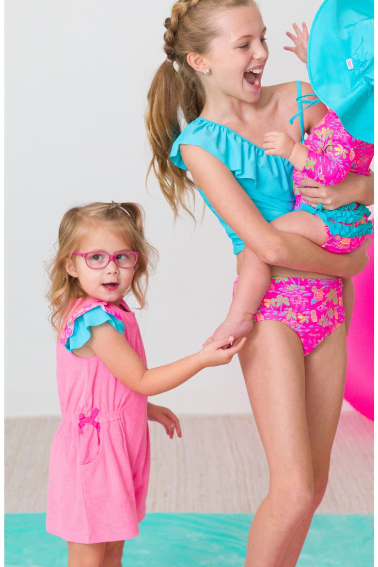 Kids' Neon Magenta Cover-Up Romper, Alternate, color, PINK
