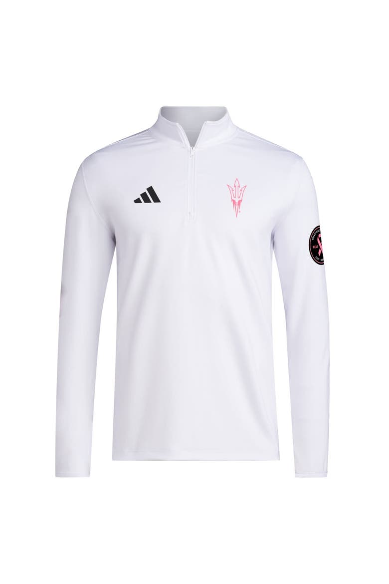 Men's adidas White Arizona State Sun Devils Wear Pink Quarter-Zip Pullover, Alternate, color, White