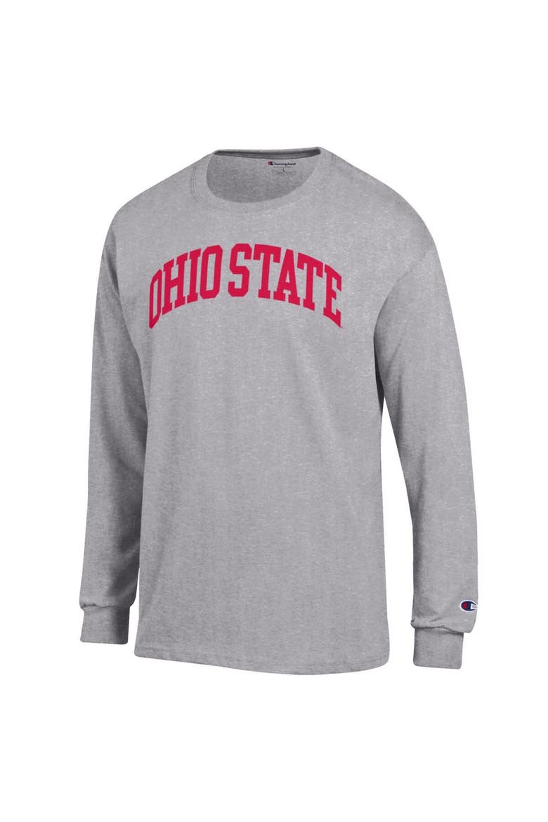 Men's Champion  Heather Gray Ohio State Buckeyes Basic Arch Long Sleeve T-Shirt, Alternate, color, Heather Gray