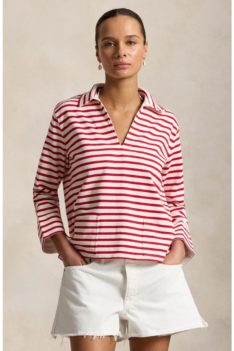 Mariner Stripe Jersey Top, Alternate, color, RED/ DECKWASH WHITE
