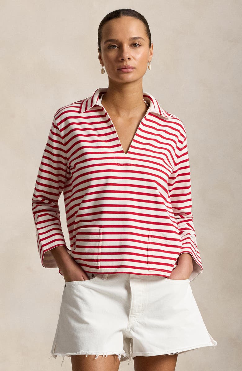Polo Ralph Lauren Mariner Stripe Jersey Top, Alternate, color, Red/ Deckwash White