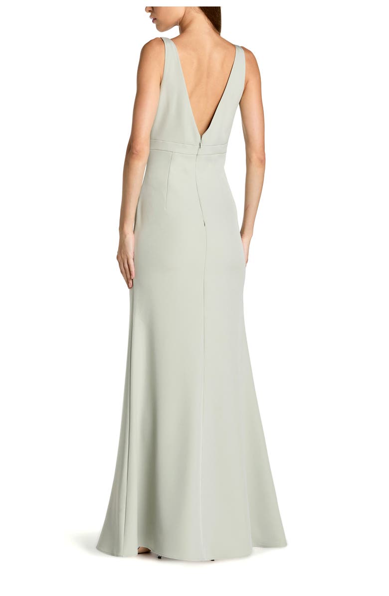 Mac Duggal Petite Crepe Sleeveless V Neck Sheath Gown With Bow, Alternate, color, Sage