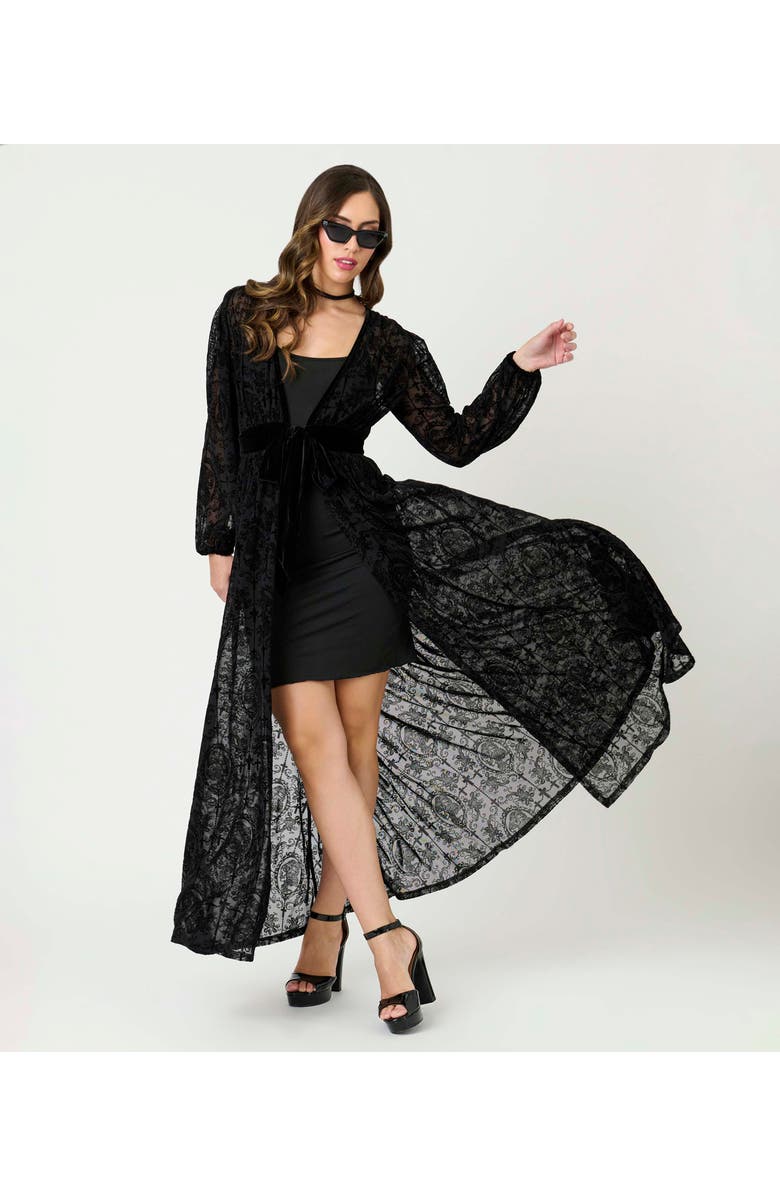 Unique Vintage Billow Long Sleeved Hollywood Duster, Alternate, color, Black