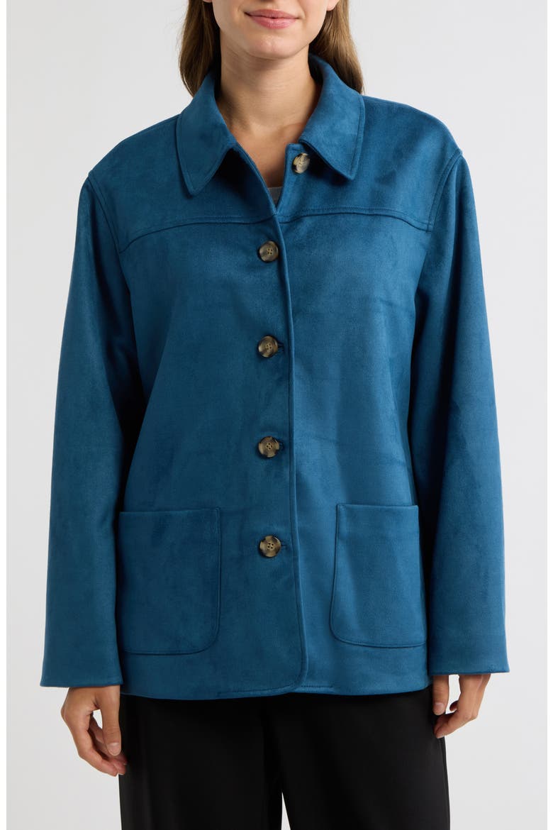 Faux Suede Five-Button Jacket, Alternate, color, DARK DUTCH BLUE