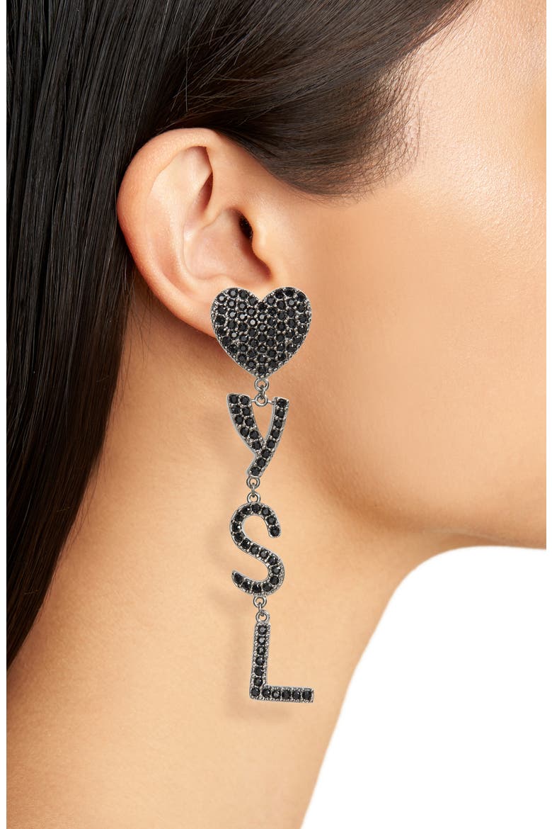 Opyum YSL Heart Clip-On Earrings, Alternate, color, RUTHENIUM/ BLACK