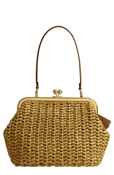 Large Kisslock Woven Straw Frame Bag