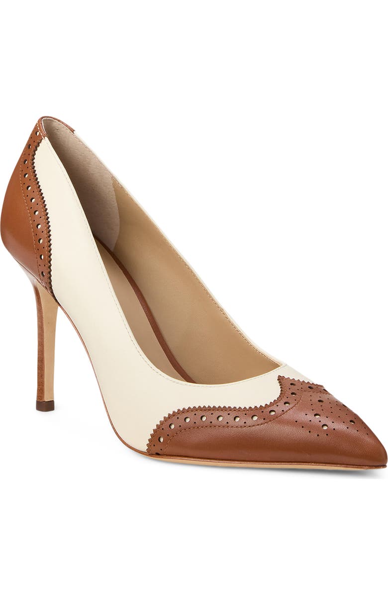Ralph Lauren Lynden Perforated Pointed Toe Pump, Main, color, Vanilla/ Lauren Tan
