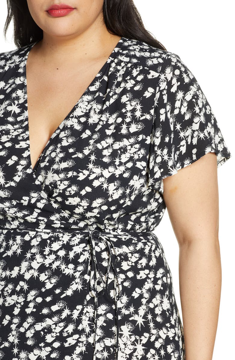 Leith Print Flutter Sleeve Wrap Dress, Alternate, color,