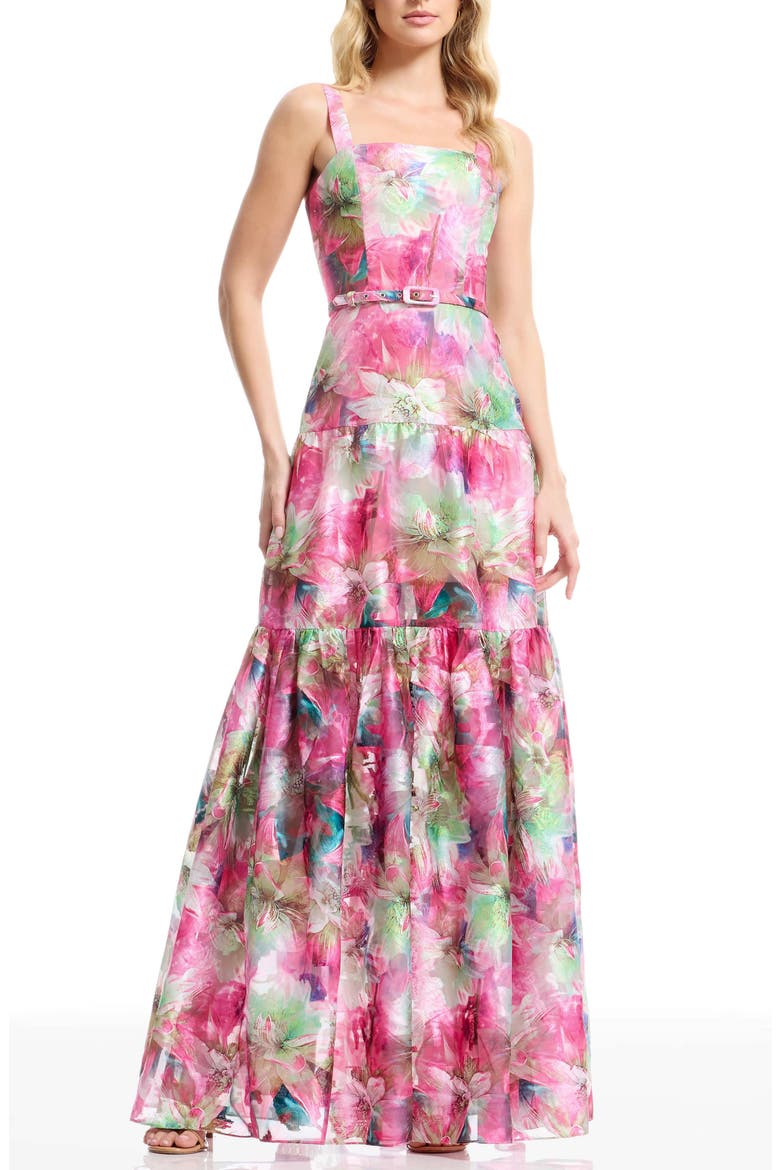 Tate Floral Jacquard Belted Dress, Main, color, BRIGHT FUCHSIA MULTI