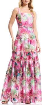 Dress the Population Tate Floral Jacquard Belted Dress