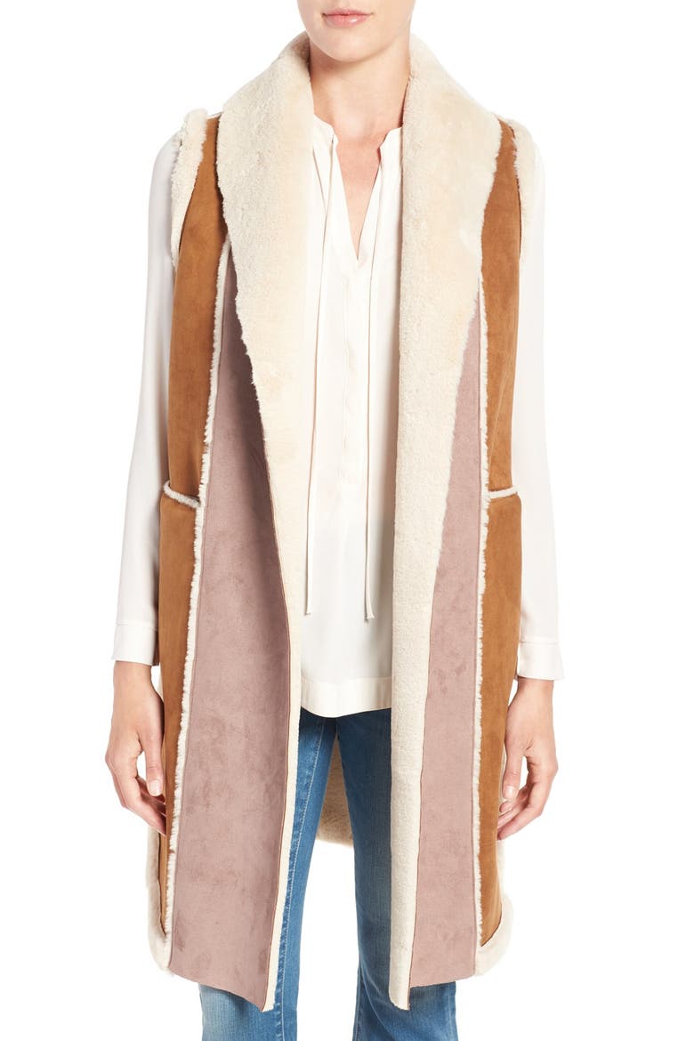 Long Faux Shearling Vest, Main, color, COGNAC