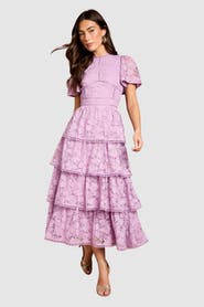 Coast Tiered Lace Flutter Sleeve Midi Dress