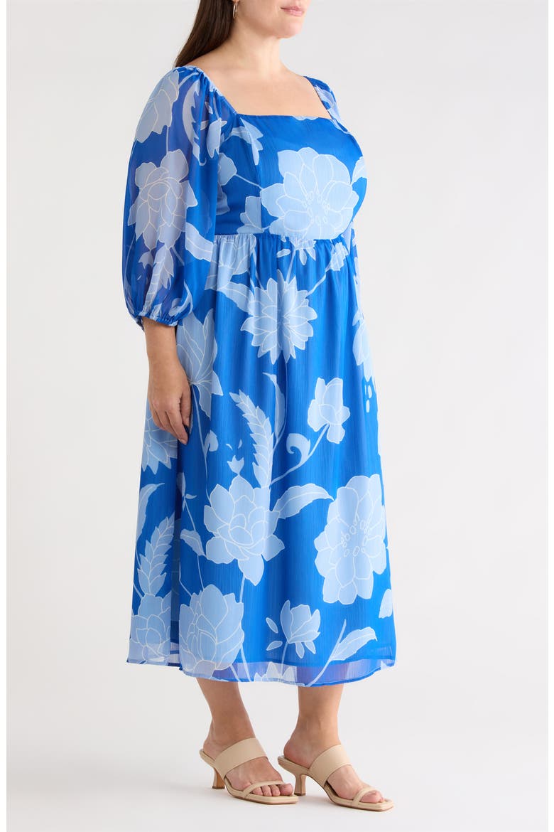 Seabloom Floral Amaretto Puff Long Sleeve Dress, Alternate, color, COBALT-BLUE