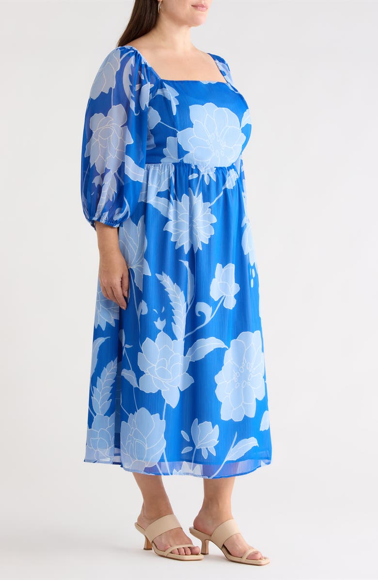 SUGARLIPS Seabloom Floral Amaretto Puff Long Sleeve Dress, Alternate, color, Cobalt-Blue