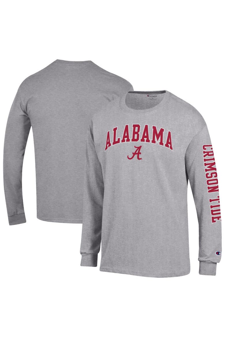Men's Champion  Heather Gray Alabama Crimson Tide Arch Over Logo 2-Hit Long Sleeve T-Shirt, Main, color, Heather Gray