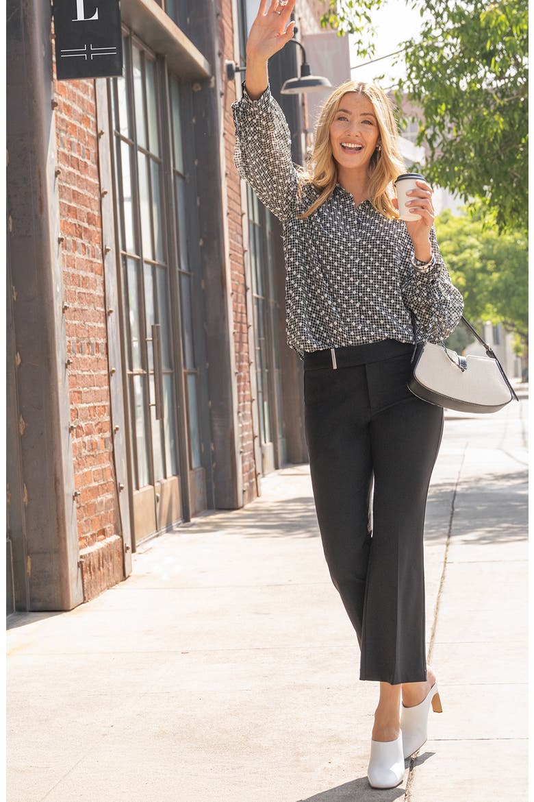 Balloon Sleeve Button-Up Top, Alternate, color, BLACK/ WHITE PLAID