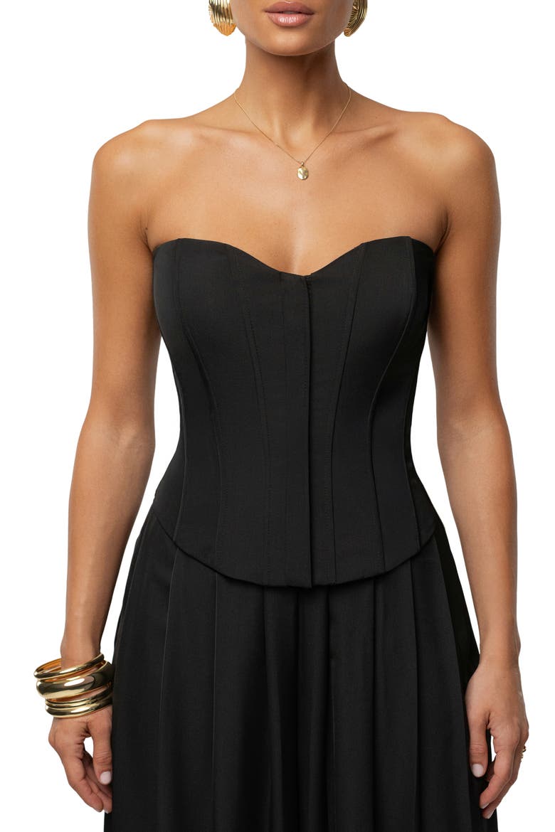 VIiv Satin Strapless Bustier Top, Main, color, BLACK