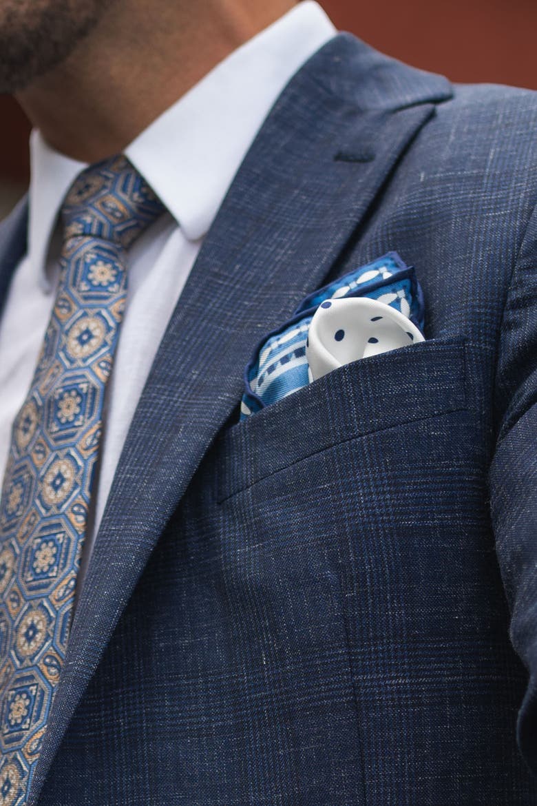 Pois - Silk Pocket Square for Men, Alternate, color, Blue