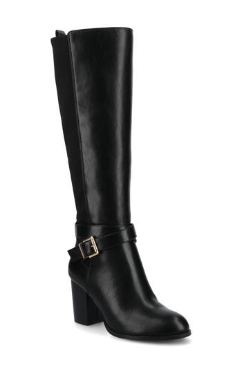 Journee Collection Wide Width Wide Calf Womens Londyn Tru Comfort Foam Stacked Block Heel Square Toe Boots In Black