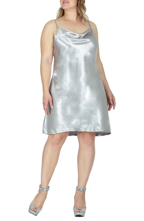 Cowl Neck Metallic Crinkle Satin Slipdress (Plus Size)