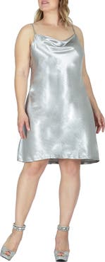 Standards & Practices Cowl Neck Metallic Crinkle Satin Slipdress