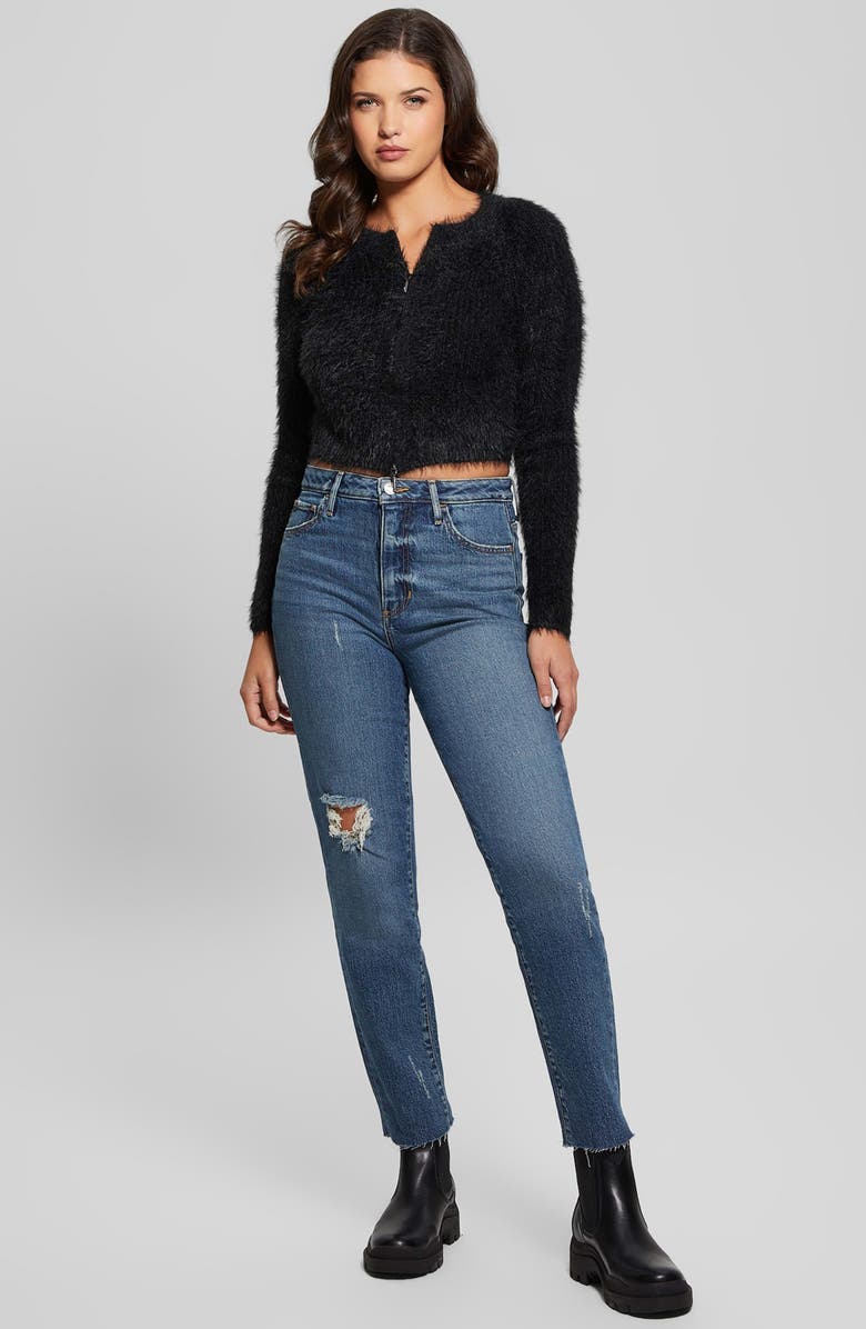 GUESS Avery Zip Cardigan, Alternate, color, Jet Black