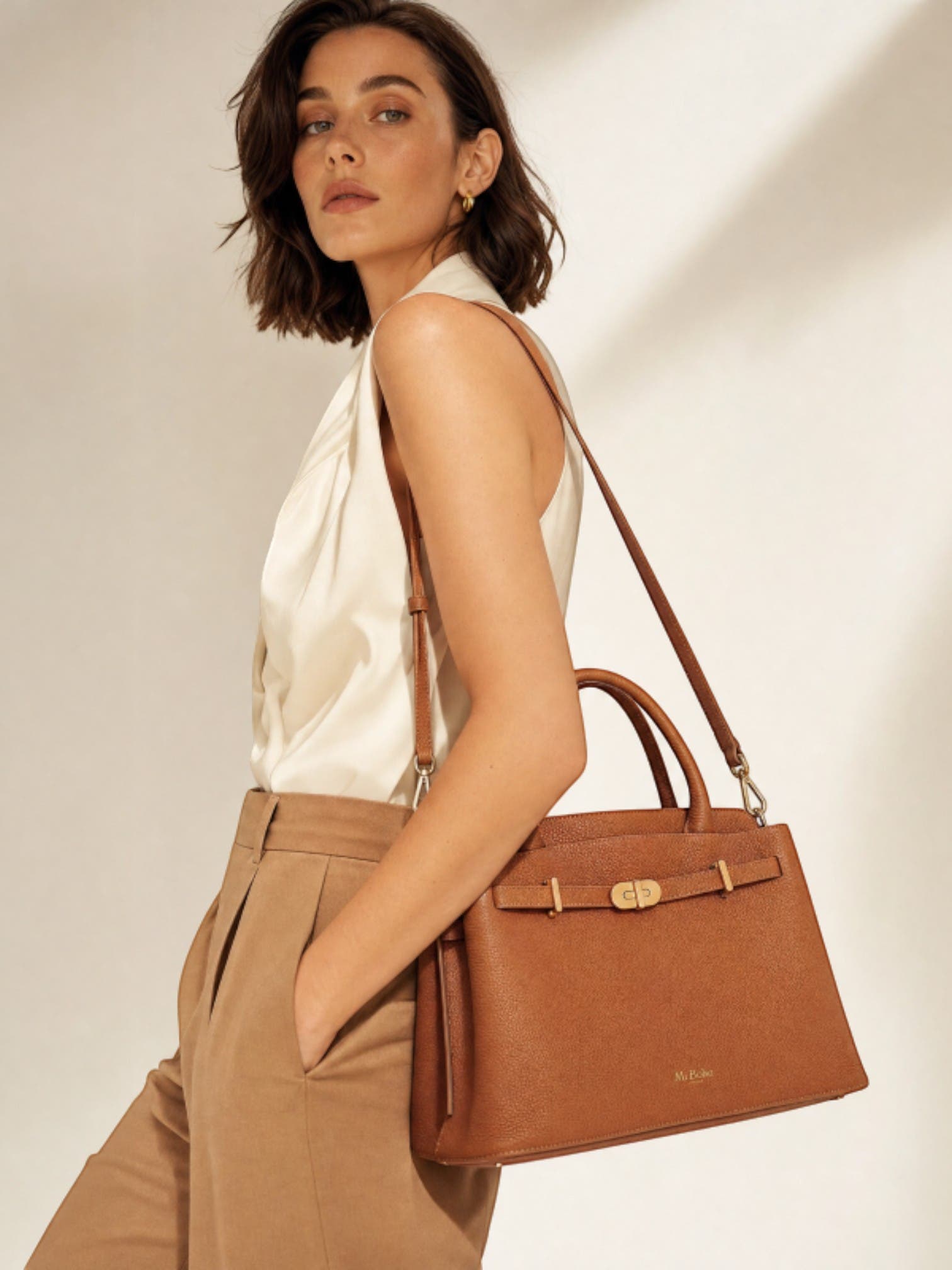 Kensington Genuine Pebble Leather Top Handle Bag, Alternate, color, Biscuit