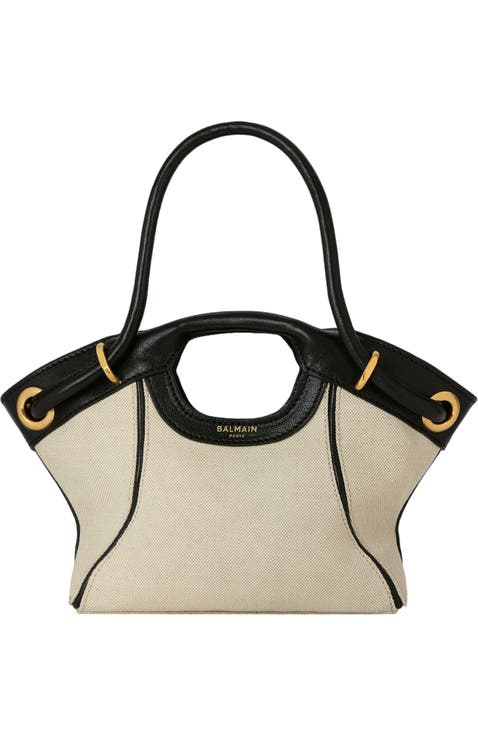Small Tote in smooth leather and canvas