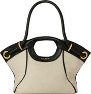 Balmain Small Tote in smooth leather and canvas