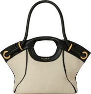 Balmain Small Tote in smooth leather and canvas