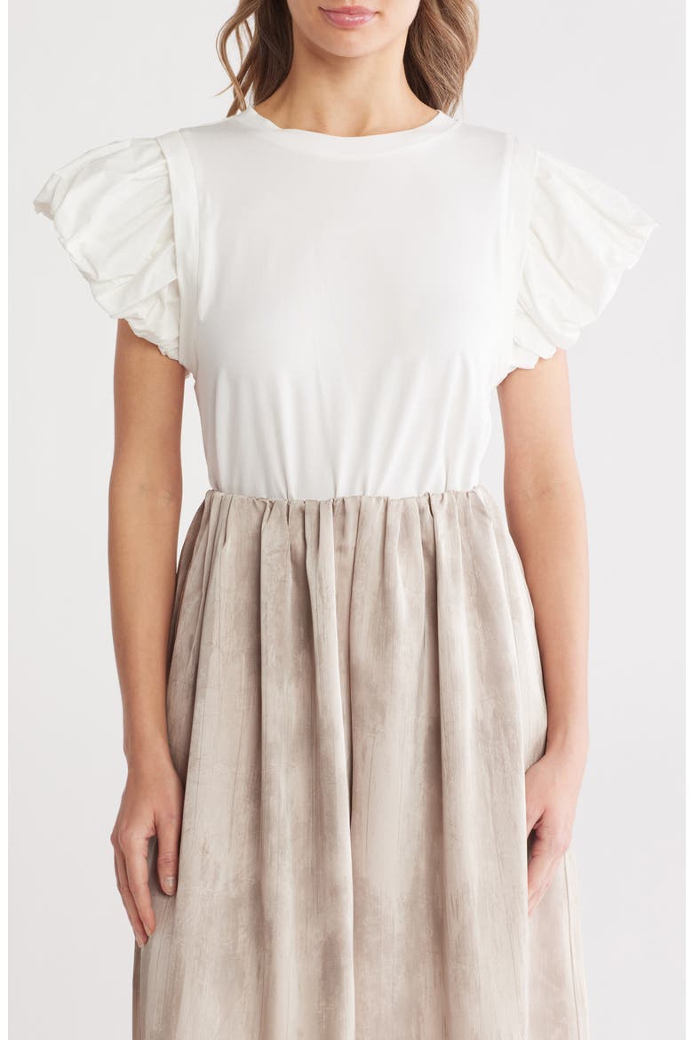 Ruched Puff Sleeve Mixed Media T-Shirt, Main, color, WHITE