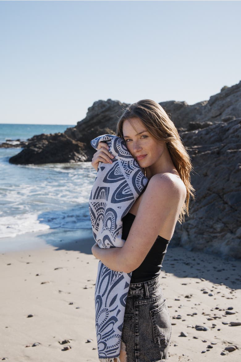 Mandala Organic Turkish Towel, Alternate, color, Navy