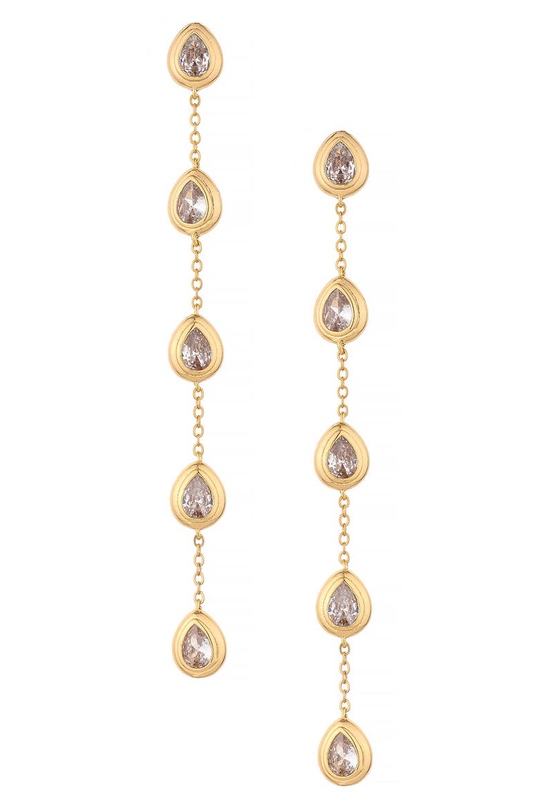Crystal Teardrop Linear Drop Earrings, Main, color, GOLD