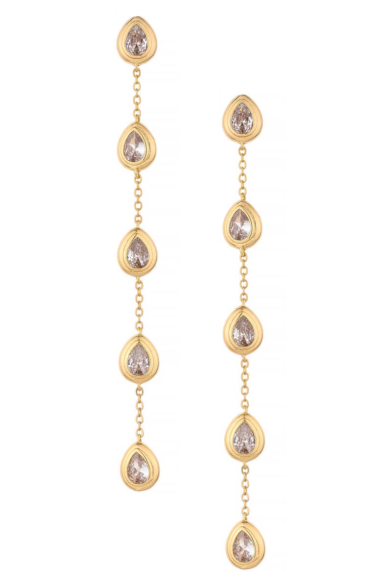 Ettika Crystal Teardrop Linear Drop Earrings, Main, color, Gold