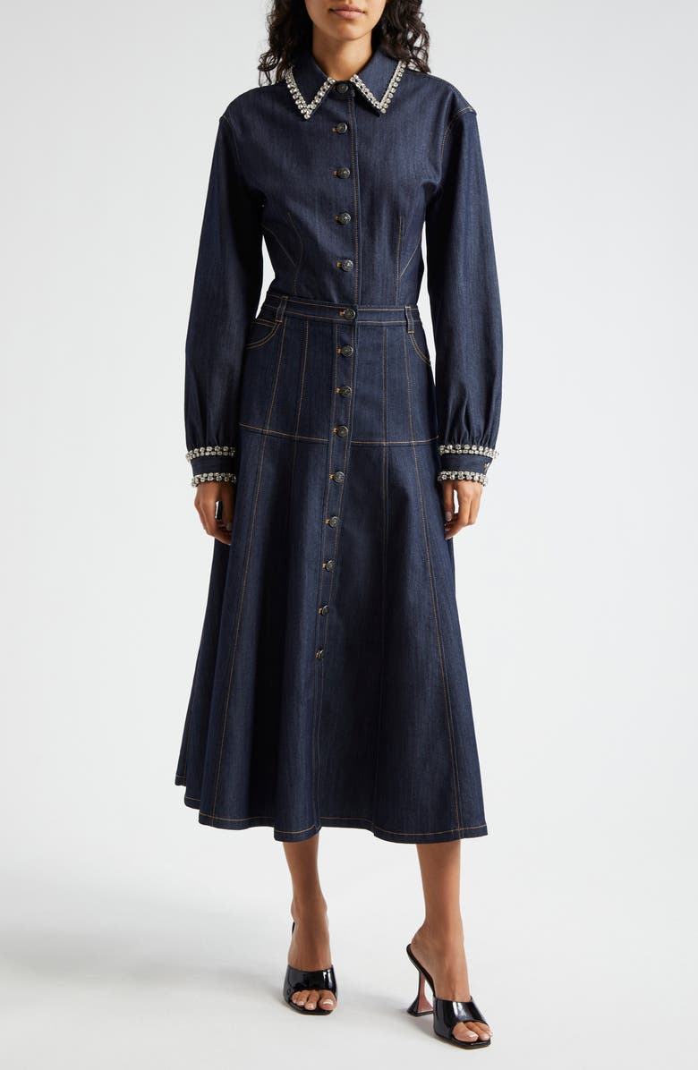 Cinq à Sept Rhinestone Embellished Denim Button-Up Shirt, Alternate, color,