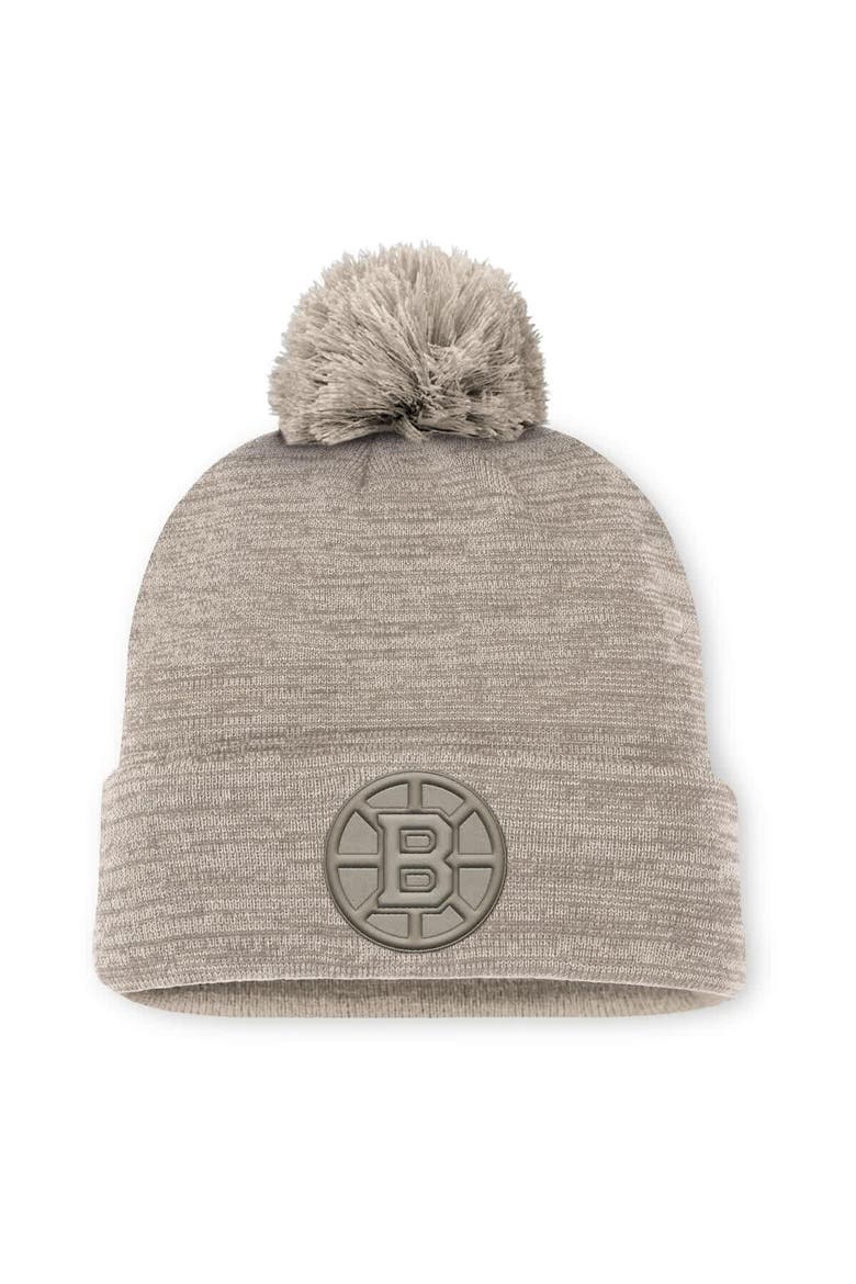 Men's Fanatics Tan Boston Bruins Authentic Pro Road Cuffed Knit Hat with Pom, Main, color, Tan