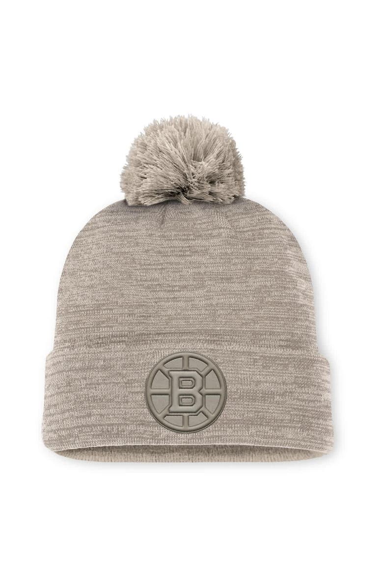 FANATICS Men's Fanatics Tan Boston Bruins Authentic Pro Road Cuffed Knit Hat with Pom, Main, color, Tan