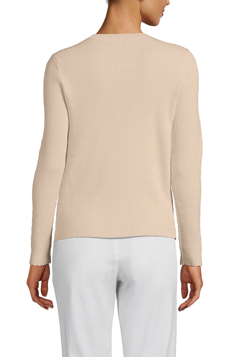 Lands' End Blend Scallop Edge Fitted Cardigan Sweater, Alternate, color, Oatmeal