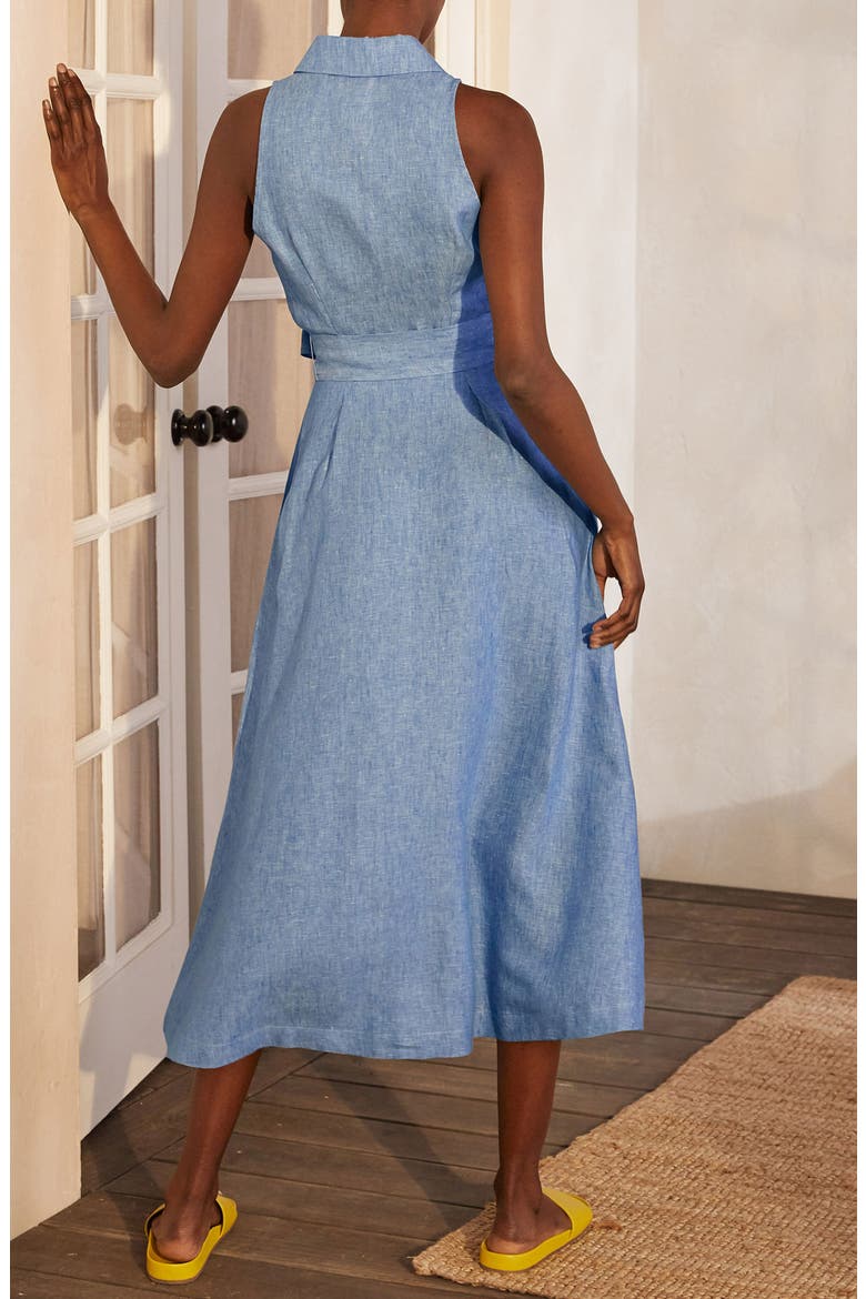 Kate Sleeveless Linen Midi Shirtdress, Alternate, color, CHAMBRAY