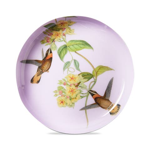 Vintage Hummingbirds Metal Trinket Dish Purple Multi Iron Everyday