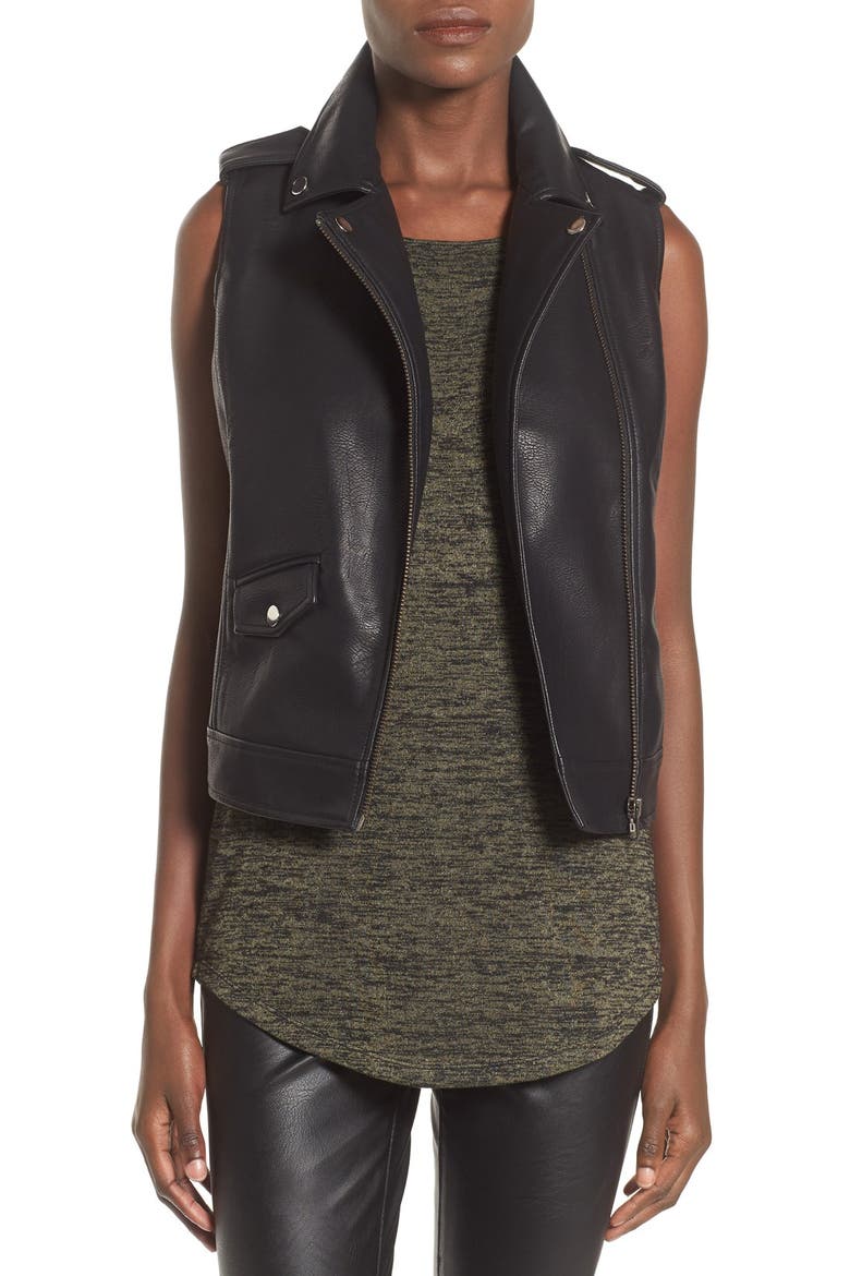 Faux Leather Vest, Main, color, BLACK