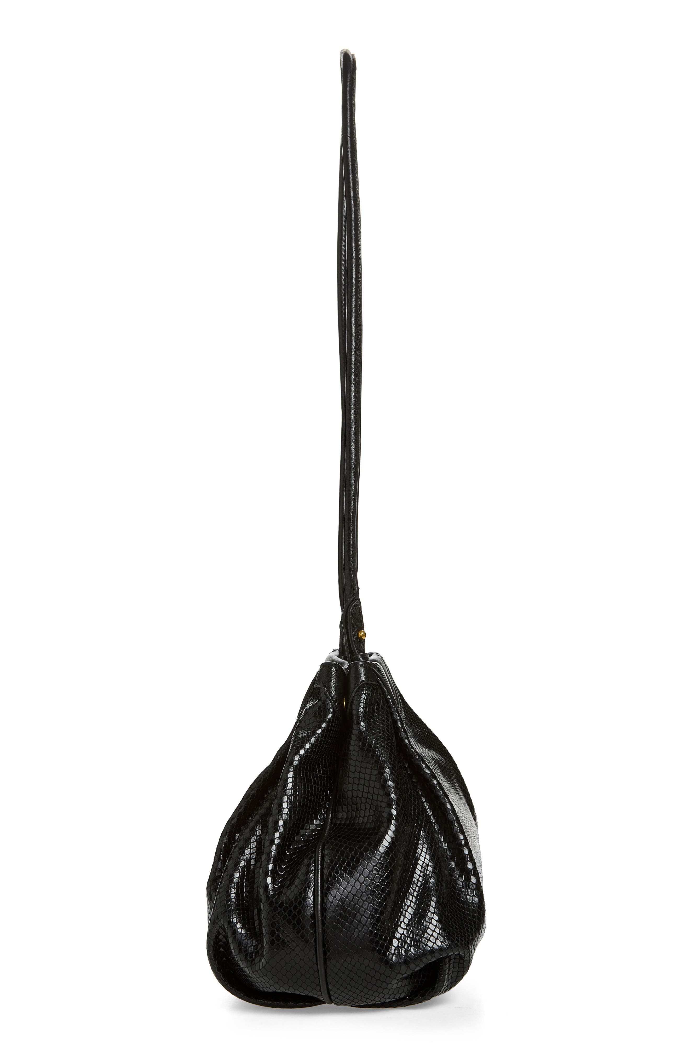 Elaphe Snake Embossed Leather Shoulder Bag, Alternate, color, BLACK 900