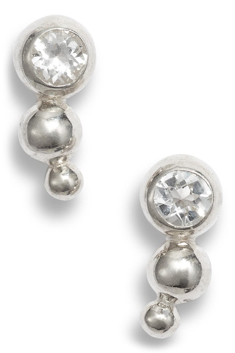 White Topaz Ear Crawlers, Main, color, SILVER