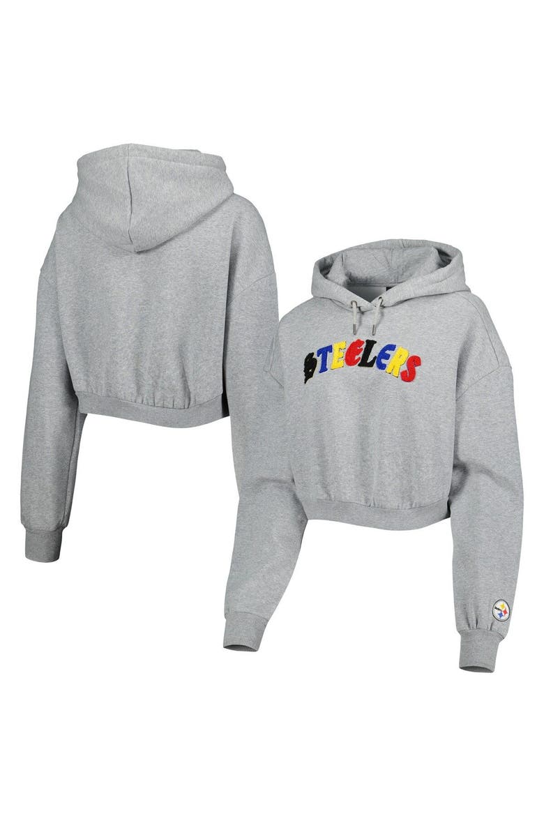 Women's The Wild Collective Gray Pittsburgh Steelers Cropped Pullover Hoodie, Main, color, Heather Gray
