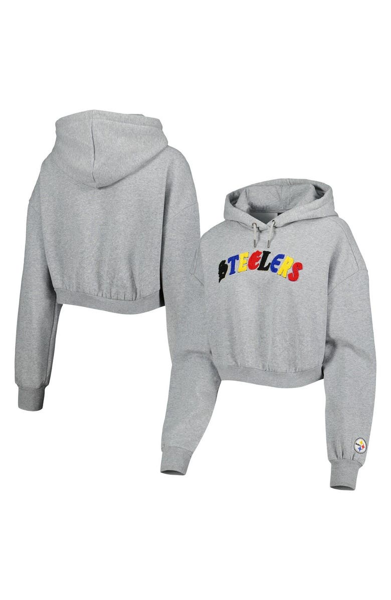 THE WILD COLLECTIVE Women's The Wild Collective Gray Pittsburgh Steelers Cropped Pullover Hoodie, Main, color, Heather Gray