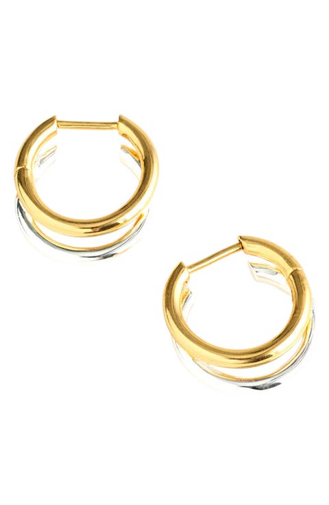 Mixed Metal Double Hoop Earrings