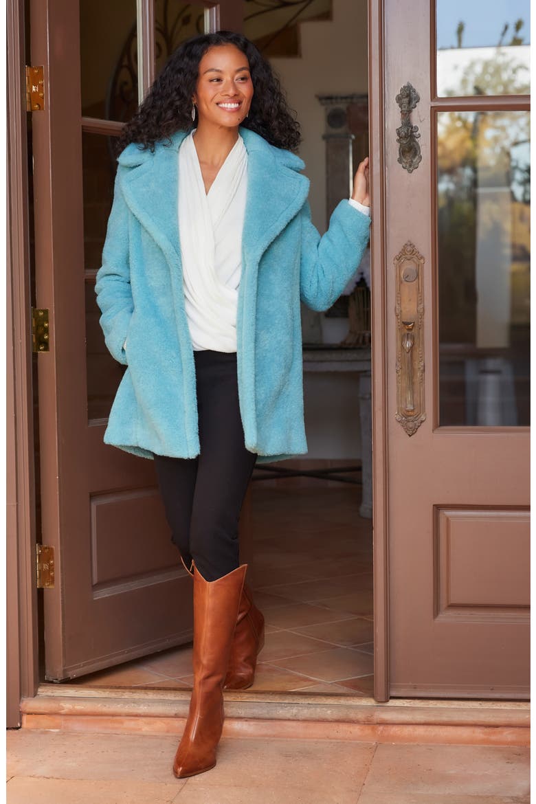 Faux Shearling Coat, Alternate, color, AQUA